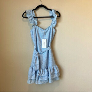 NWT Likely Charlotte Floral Tiered Ruffle Mini Dress in Power Blue